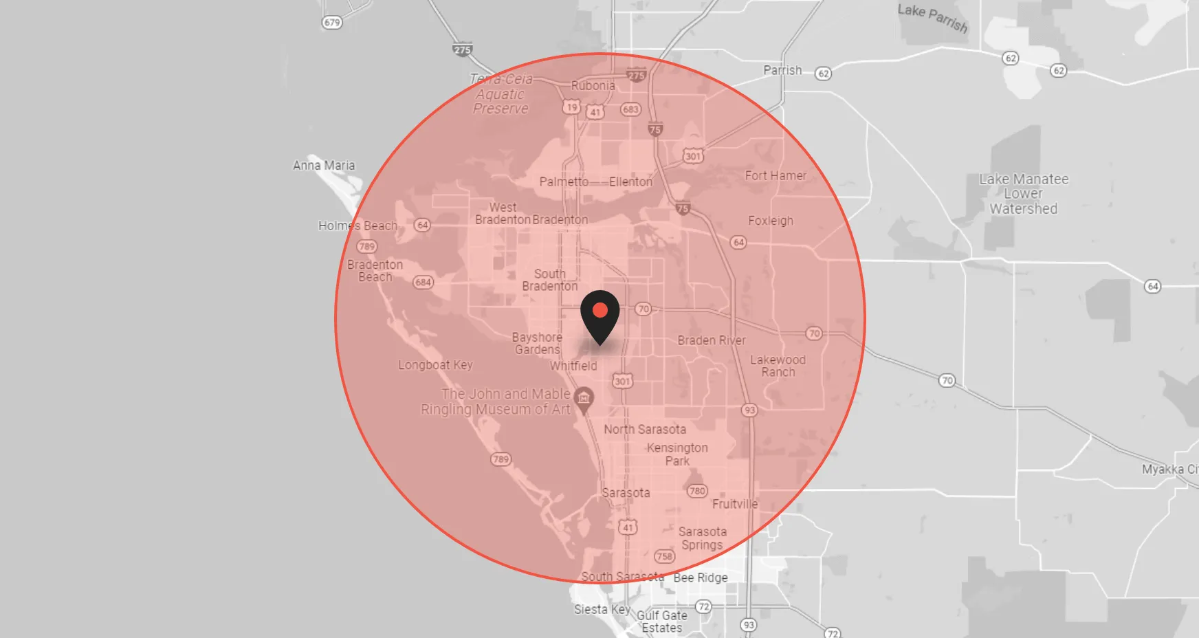 Map with servicing area - Sarasota